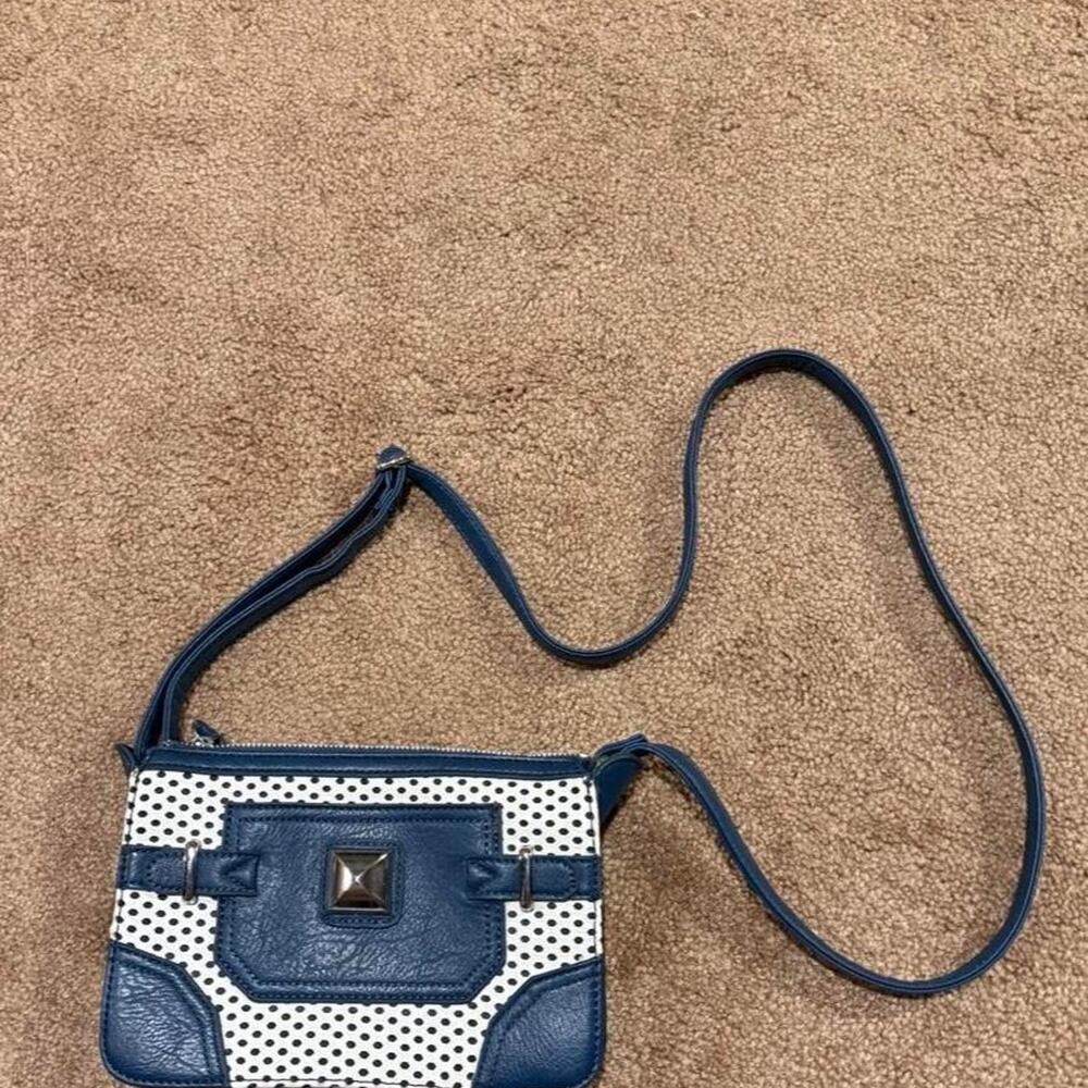 Blue and white purse
